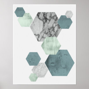 Geometrische, skandinavische Küsten-Farben Hexagon Poster