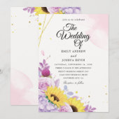 geometrische Sonnenblume und lila Einladungen (Vorne/Hinten)