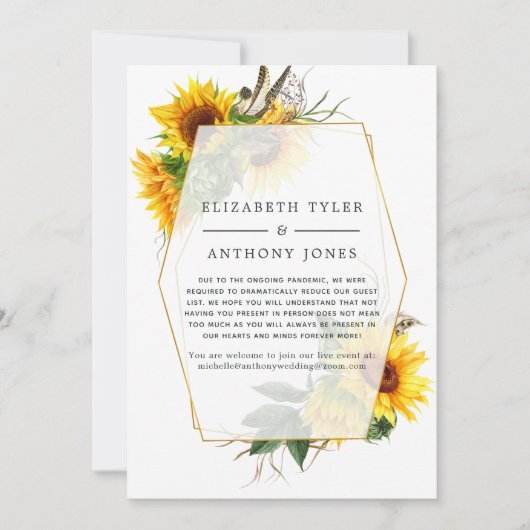 Geometrische Sonnenblumen, die auf der Gästeliste Ankündigung (Vorderseite)