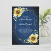 Geometrische Sonnenblumen Hochzeit von Navy Blue F Einladung (Stehend Vorderseite)