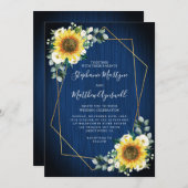 Geometrische Sonnenblumen Hochzeit von Navy Blue F Einladung (Vorne/Hinten)