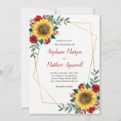 Geometrische Sonnenblumen-Rote Rosen Blumenzehen Einladung (Vorderseite)