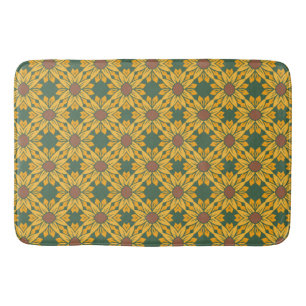 Geometrische Sonnenblumenmuster auf dunkelgrünen F Badematte