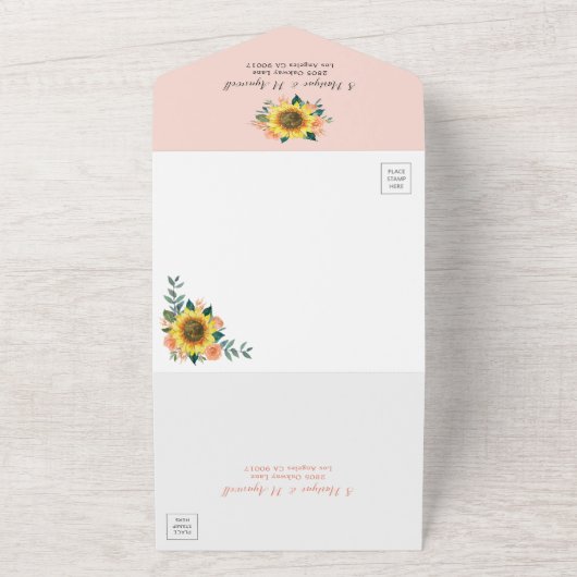 Geometrische SonnenblumenpfirsichRose Moderne Hoch All In One Einladung (Außenbereich)