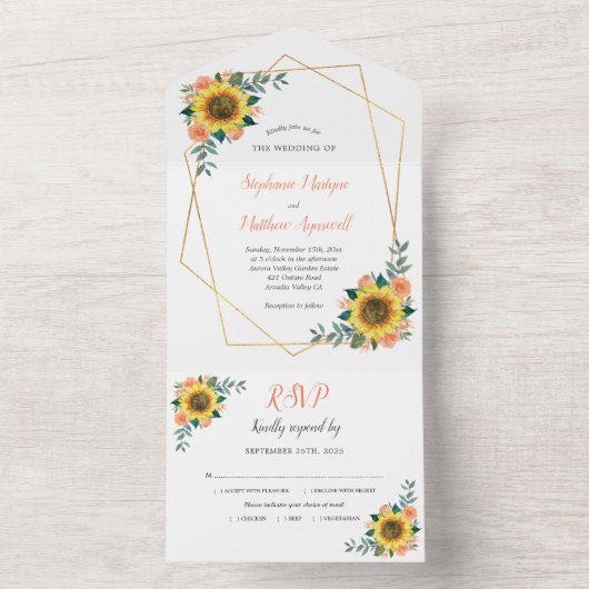 Geometrische SonnenblumenpfirsichRose Moderne Hoch All In One Einladung (Innen Boden)