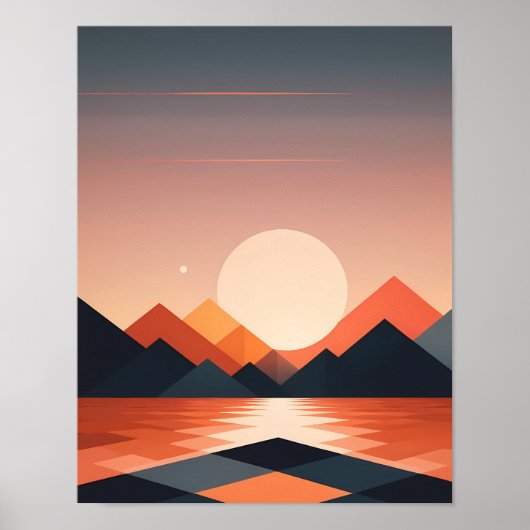 Geometrische Sonnenuntergangslandschaft Poster (Vorne)