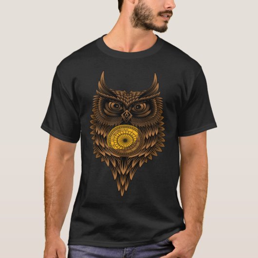 Geometrische Steampunk-Uhu künstlerisch weise wüte T-Shirt (Vorderseite)