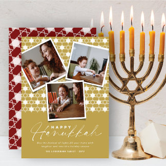 Geometrische Sterne von David Gold Hanukkah 3 Foto Feiertagskarte