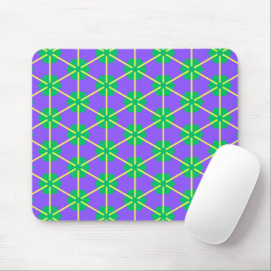 Geometrische Sternenexplosion in Lila, Grün und Ge Mousepad