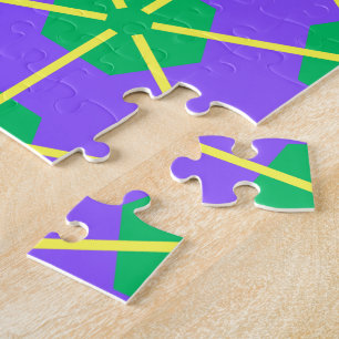 Geometrische Sternenexplosion in Lila, Grün und Ge Puzzle