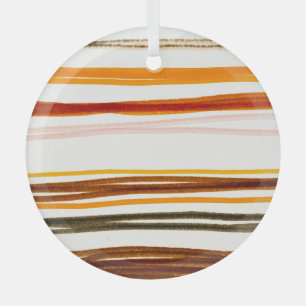 Geometrische Streifen, Aquarellbilder in Orange Ornament Aus Glas