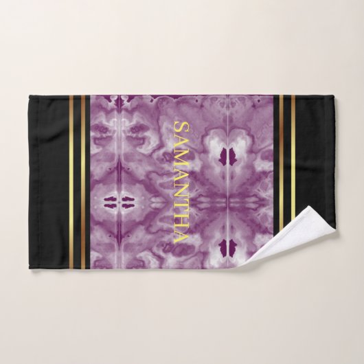 Geometrische Streifen aus Lila und schwarzem Marmo Badhandtuch Set (Handtuch)