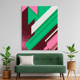 Geometrische Streifen, grün, rosa und weiß Poster