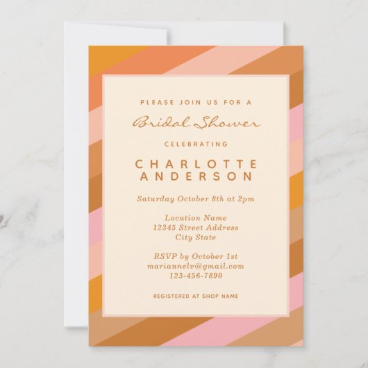 Geometrische Streifen im Rust-Brautparty Einladung (Vorderseite)