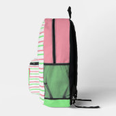 Geometrische Streifen in Monogramm, rosa, weiß Bedruckter Rucksack (Rechts)