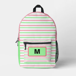 Geometrische Streifen in Monogramm, rosa, weiß Bedruckter Rucksack