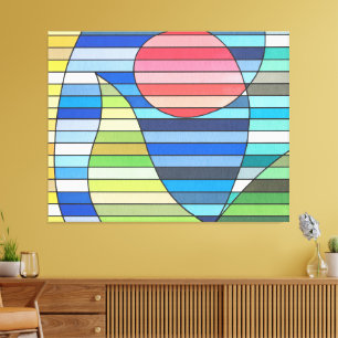 Geometrische Streifen mit rotem Kreis und grünen K Leinwanddruck