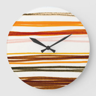 Geometrische Streifen, orange Wasserfarben-Illustr Große Wanduhr
