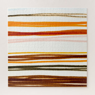 Geometrische Streifen, orange Wasserfarben-Illustr Puzzle