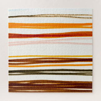 Geometrische Streifen, orange Wasserfarben-Illustr Puzzle