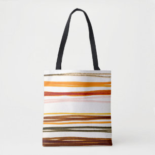 Geometrische Streifen, orange Wasserfarben-Illustr Tasche