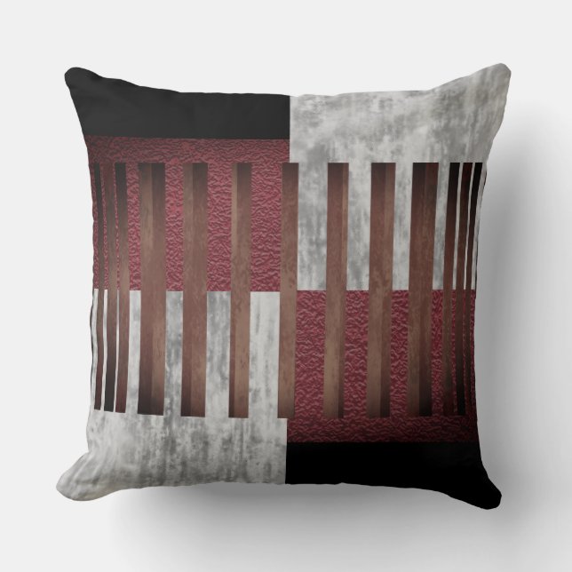 Geometrische Streifen, schwarz, grau und rot Kissen (Vorderseite)