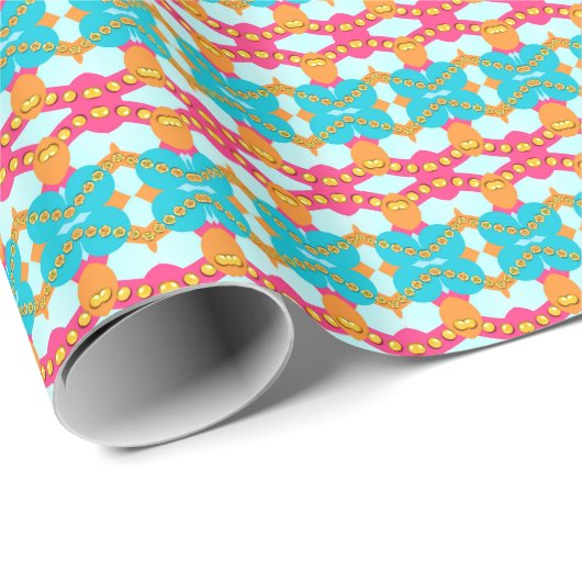 geometrische Streifen Turqoise Pink Wrapping Paper Geschenkpapier (Rolleneckpunkt)
