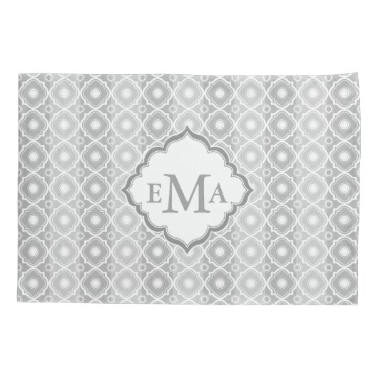 Geometrische Streifen (weiß und grau) und Quatrefo Kissenbezug (Rückseite)