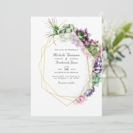 Geometrische Sukkulationen QR Code UAWG Garden Wed Einladung (Stehend Vorderseite)