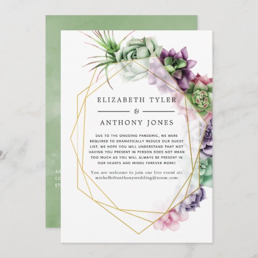 Geometrische Sukkulente mit verkürzter Gästeliste Ankündigung (Vorne/Hinten)