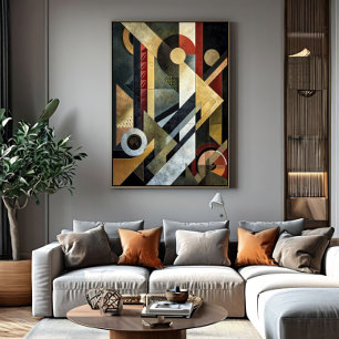 Geometrische Symphonie in Terrakotta und Schwarz Poster