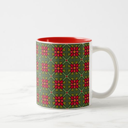 Geometrische Tasse der Retro-Rot-Grün-Blume (Rechts)