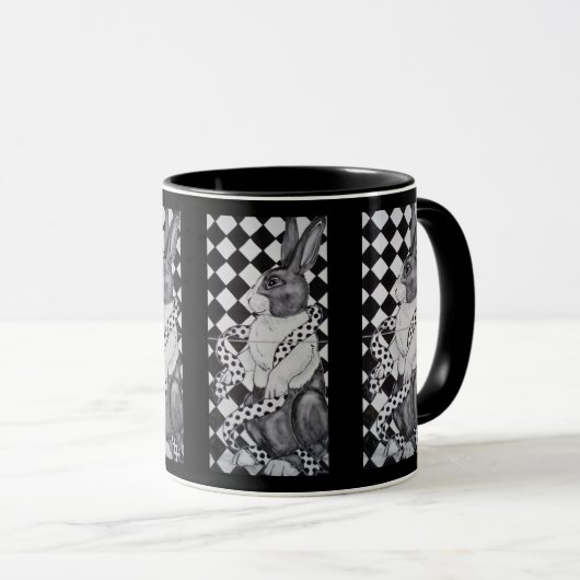 Geometrische Tasse für Schwarzweiß-Kaninchen (VorderseiteRechts)