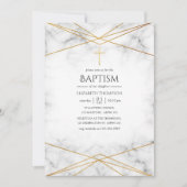 Geometrische Taufe aus Goldmarmor Einladung (Vorderseite)
