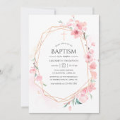Geometrische Taufe von Pink Cherry Blossom Einladung (Vorderseite)