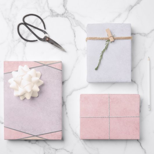 Geometrische Trendy Rose Gold Pink Silver Geschenkpapier Set (Vorderseite)