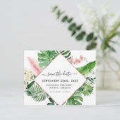 Geometrische tropische Palmfarbe Save the Date Ankündigungspostkarte (Stehend Vorderseite)