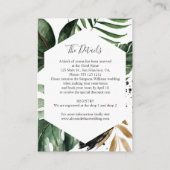 Geometrische tropische Vegetation Hochzeitsdetails Begleitkarte (Vorderseite)