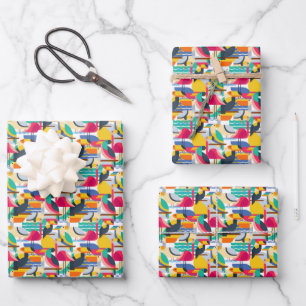 Geometrische tropische Vögel Geschenkpapier Set