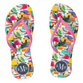 Geometrische tropische Vögel | Monogramm Badesandalen (Fußbett)