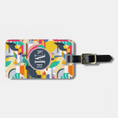 Geometrische tropische Vögel| Monogramm Gepäckanhänger (Vorderseite horizontal)