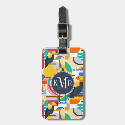 Geometrische tropische Vögel| Monogramm Gepäckanhänger (Vorderseite vertikal)