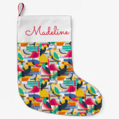 Geometrische tropische Vögel| Monogramm Kleiner Weihnachtsstrumpf (Vorderseite)