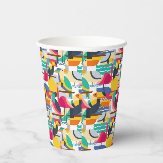 Geometrische tropische Vögel Pappbecher (Rechts)