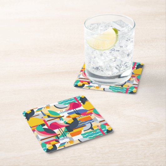 Geometrische tropische Vögel Rechteckiger Pappuntersetzer (Vor Ort)