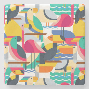 Geometrische tropische Vögel Steinuntersetzer