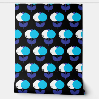 Geometrische Tulips Blau und Schwarz Tapete