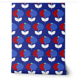 Geometrische Tulips rot und blau Tapete