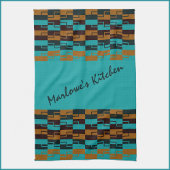 Geometrische Türkis und Braun Geschirrtuch