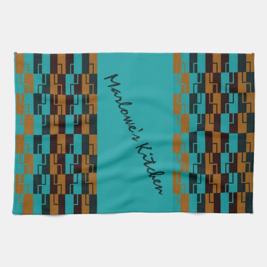 Geometrische Türkis und Braun Geschirrtuch (Horizontal)